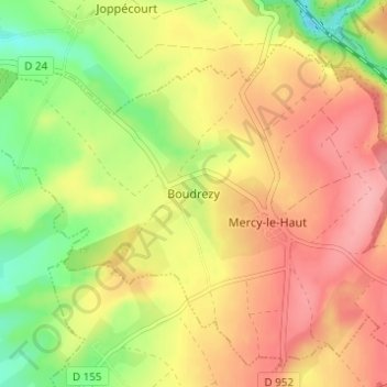 Boudrezy topographic map, elevation, terrain