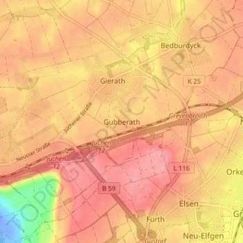 Gubberath topographic map, elevation, terrain