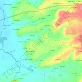 Puisaye topographic map, elevation, terrain