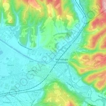 Capraia Fiorentina topographic map, elevation, terrain