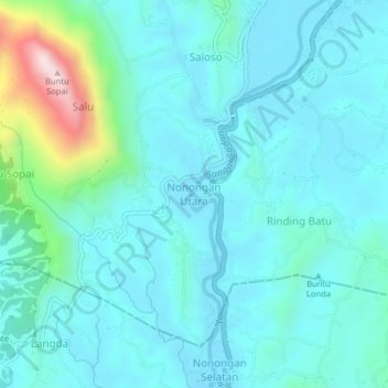 Nonongan Utara topographic map, elevation, terrain