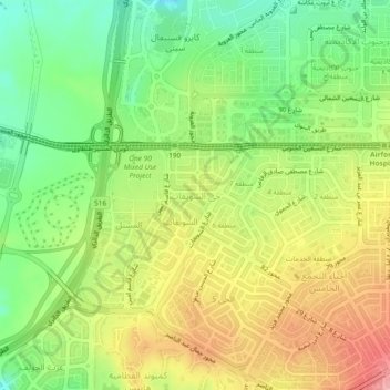 El Showeifat District topographic map, elevation, terrain