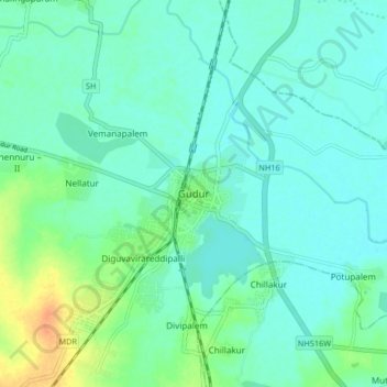 Gudur topographic map, elevation, terrain
