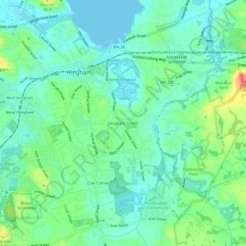Hingham Center topographic map, elevation, terrain