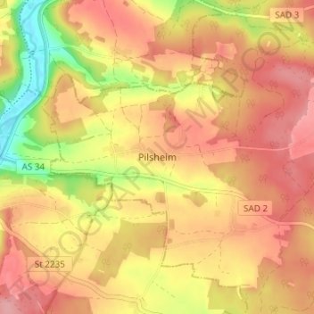 Pilsheim topographic map, elevation, terrain