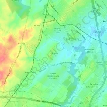 Bent Tree topographic map, elevation, terrain