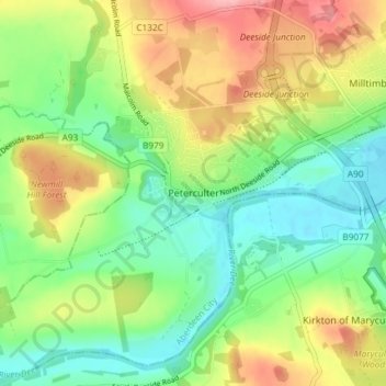 Peterculter topographic map, elevation, terrain