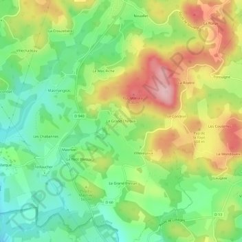 Le Grand Chiroux topographic map, elevation, terrain