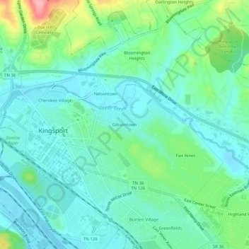 Gibsontown topographic map, elevation, terrain