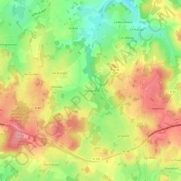 Poulignat topographic map, elevation, terrain