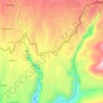 Sidomulyo topographic map, elevation, terrain