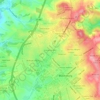 Snidow Heights topographic map, elevation, terrain