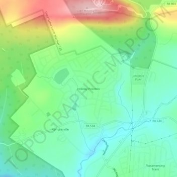 Holiday Poconos topographic map, elevation, terrain