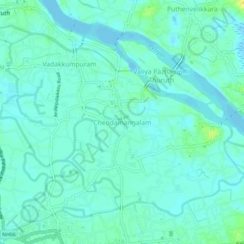 Chendamangalam topographic map, elevation, terrain