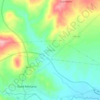 Aïn Beida topographic map, elevation, terrain
