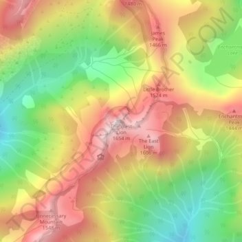 The West Lion topographic map, elevation, terrain