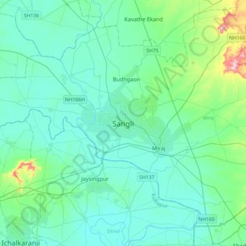 Sangli topographic map, elevation, terrain