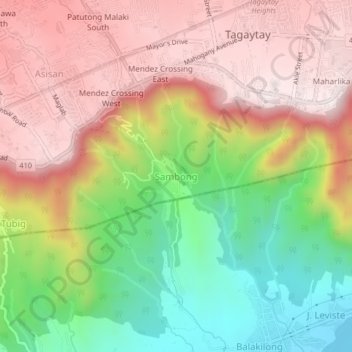 Sambong topographic map, elevation, terrain