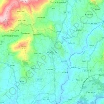 Vila Verde topographic map, elevation, terrain