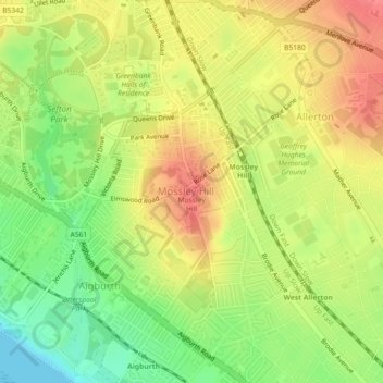 Mossley Hill topographic map, elevation, terrain