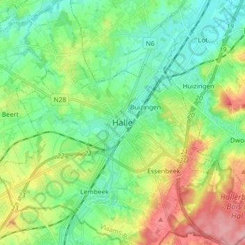Halle topographic map, elevation, terrain