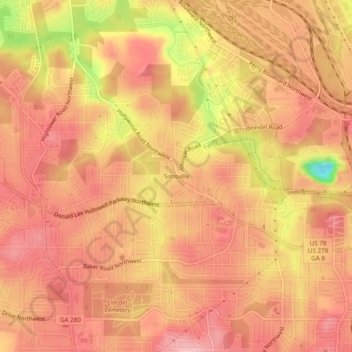 Simsville topographic map, elevation, terrain