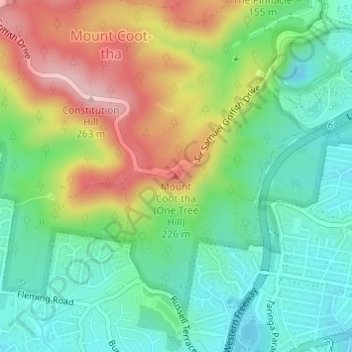 Mount Coot-tha (One Tree Hill) topographic map, elevation, terrain