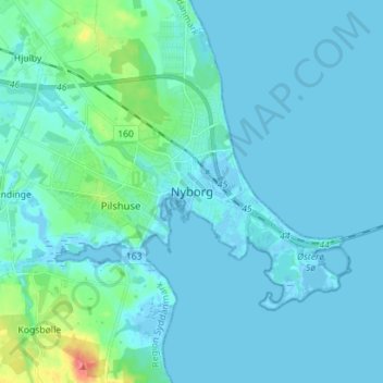 Nyborg topographic map, elevation, terrain