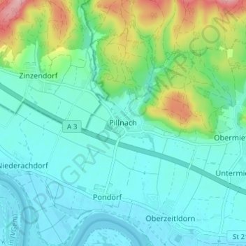 Pillnach topographic map, elevation, terrain
