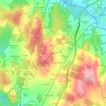 O Outeiro topographic map, elevation, terrain