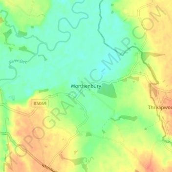 Worthenbury topographic map, elevation, terrain
