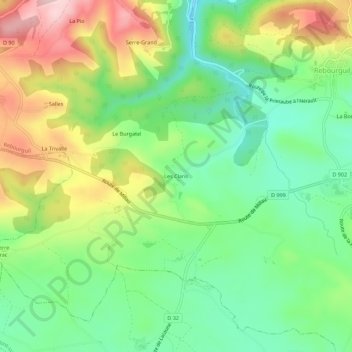 Les Claris topographic map, elevation, terrain