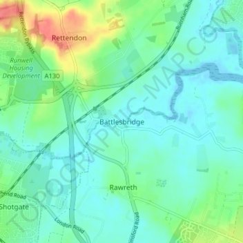 Battlesbridge topographic map, elevation, terrain