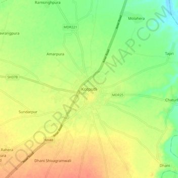 Kotputli topographic map, elevation, terrain