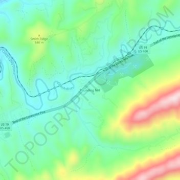 Pounding Mill topographic map, elevation, terrain