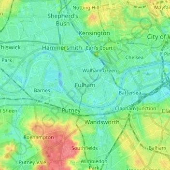 Fulham topographic map, elevation, terrain