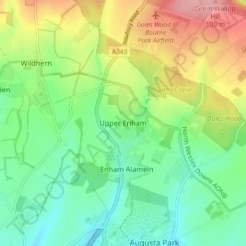 Upper Enham topographic map, elevation, terrain