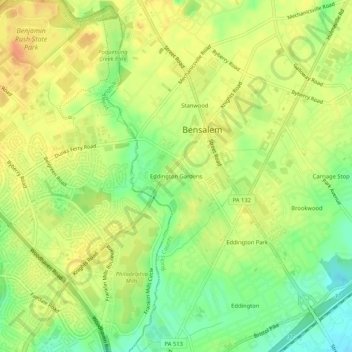 Eddington Gardens topographic map, elevation, terrain