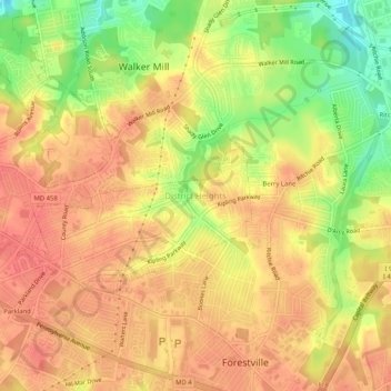 District Heights topographic map, elevation, terrain