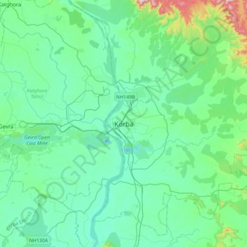 Korba topographic map, elevation, terrain