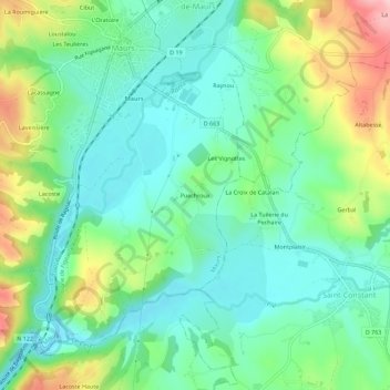 Puechroux topographic map, elevation, terrain
