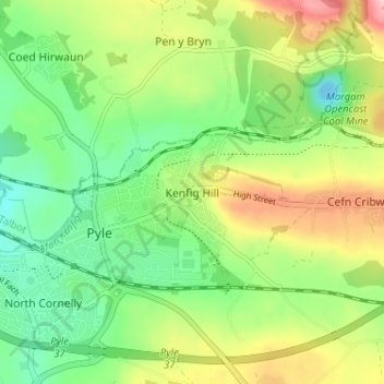 Kenfig Hill topographic map, elevation, terrain