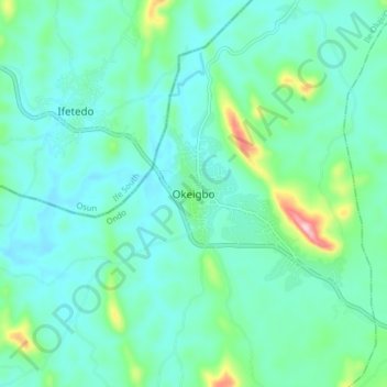 Okeigbo topographic map, elevation, terrain