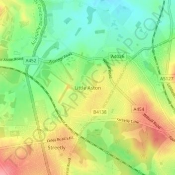 Little Aston topographic map, elevation, terrain