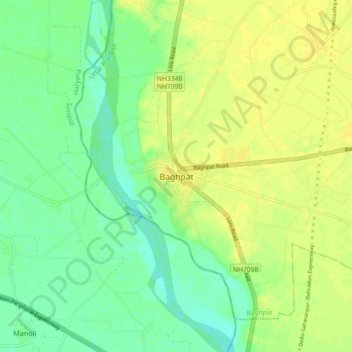 Baghpat topographic map, elevation, terrain