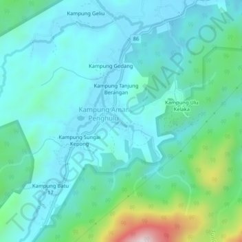 Kampung Kelaka topographic map, elevation, terrain
