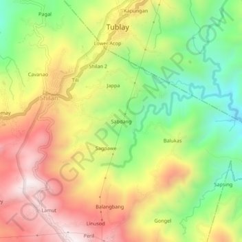 Sabdang topographic map, elevation, terrain