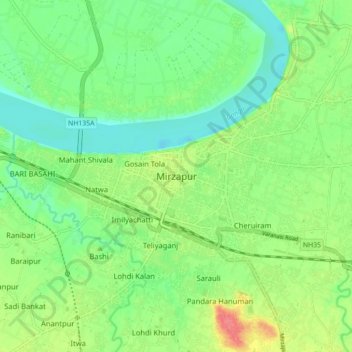Mirzapur topographic map, elevation, terrain