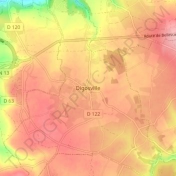 Digosville topographic map, elevation, terrain