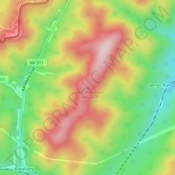 Lewis Mountain topographic map, elevation, terrain